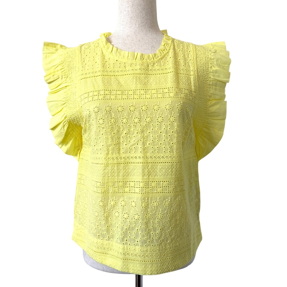 English Factory Yellow Ruffle Sleeve Blouse Top S Cottagecore Spring Dopamine